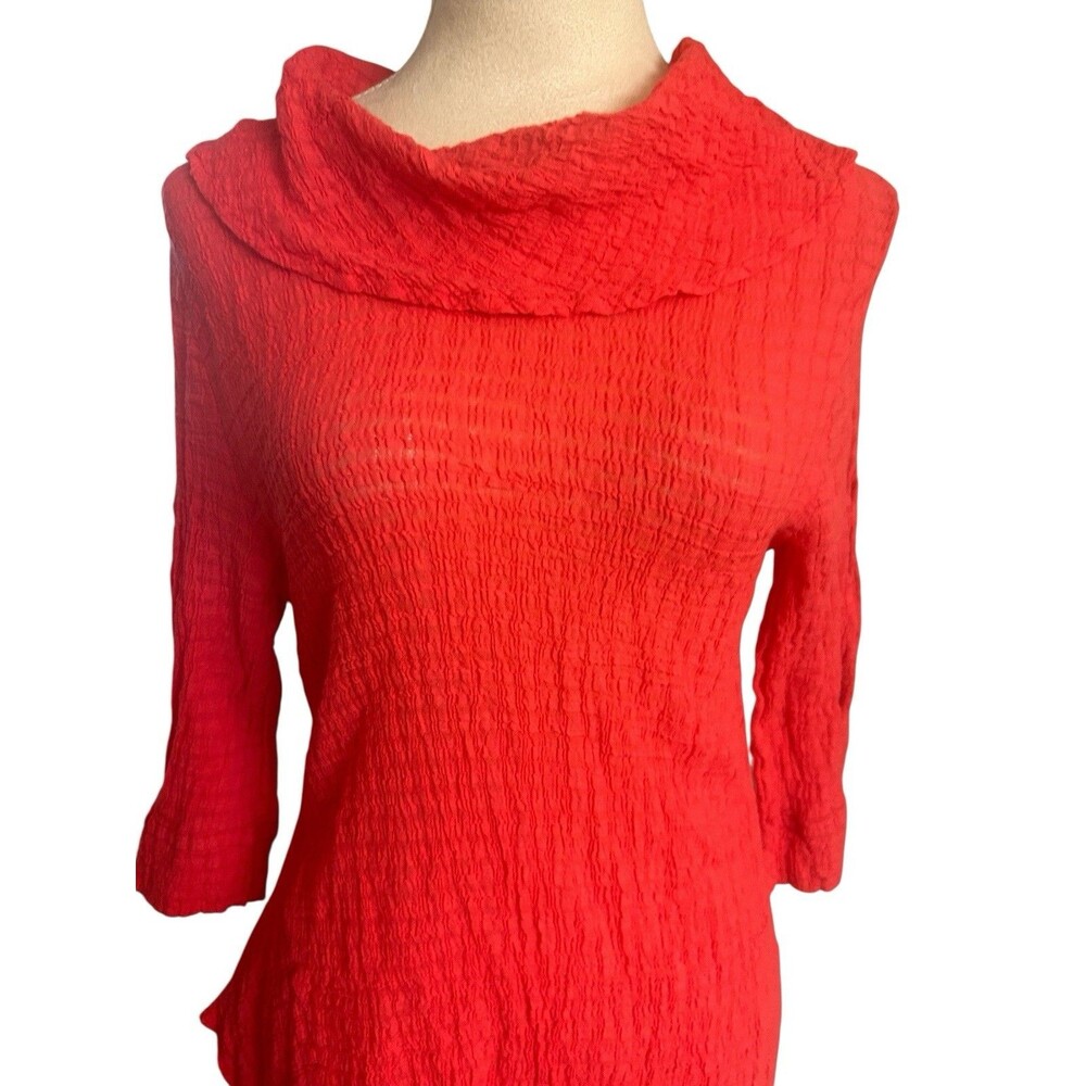 Soft Surroundings Red Crinkle Gauze Tunic Top Cowl Neck Soft Textured PXL USA - Picture 2 of 11